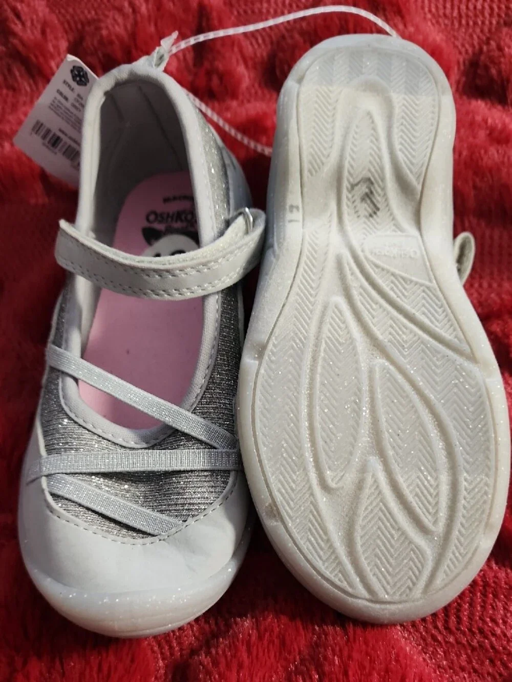 OshKosh B'gosh Girls Silver and Pink Mary Jane Dress Shoes